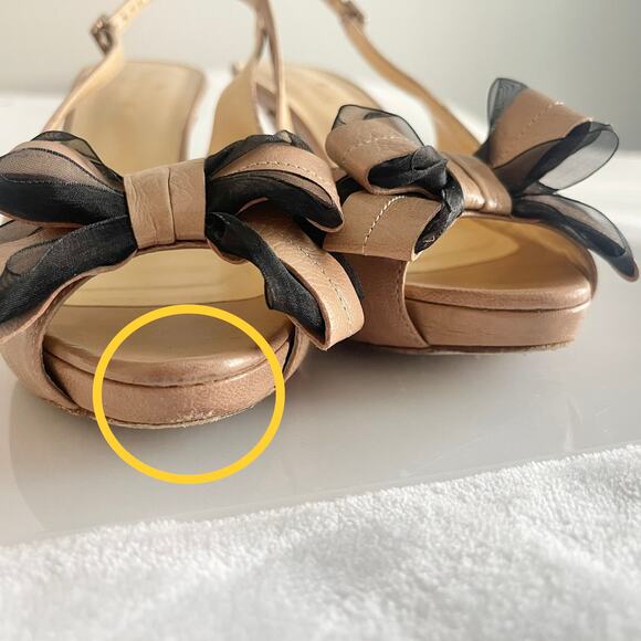 Kate Spade Billow Bow Heels Sz 6-1/2 Beige Nude Slingback Peep Toe Sandals Shoes - Picture 8 of 9